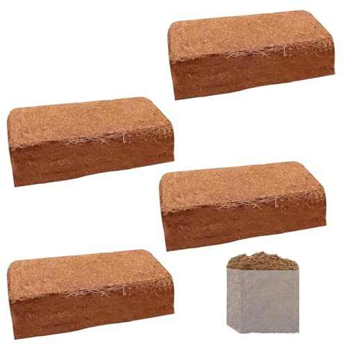 GOEDCH Lot de 4 Briques de Fibre de Coco à Forte Expansion : Briques de Fibre de Coco Naturelle, Emballage scellé, idéales pour Les Plantes en Pot et Le Jardin, Absorption d'eau de 60%