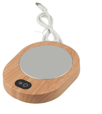 USB bärbar elektrisk koppvärmare 55-65°C termostatkaffe värmare för kaffe te mjölk, träkornsdesign, kompatibel med de flesta koppar, kontor hem resa användning