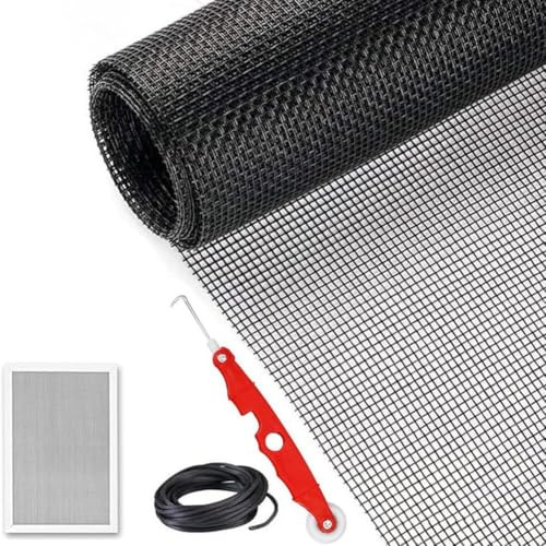babominimer and Door Screen Repair Kit, 4 m x 1.2 m Fiberglass Screen Material with Tools for Screen Door Repair, Includes Measuring Tape, Pressing Wheel, Rubber(Black Suit)