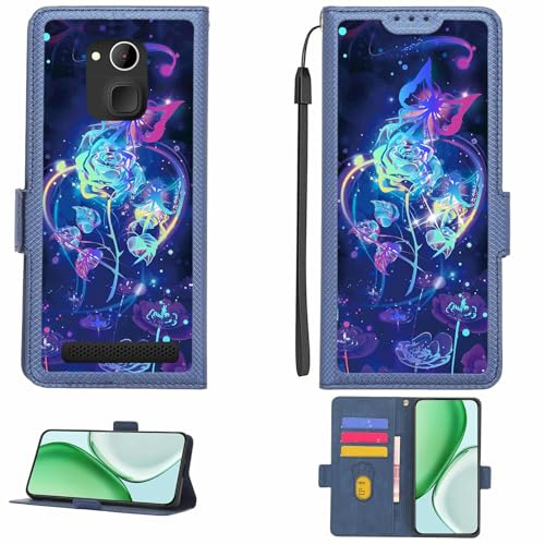 Kinetijy Case Compatible for IQU SMARTEasy Q50 Seniors Smartphone Phone Case Flip Cover [with Tempered Glass Screen Protector][RFID Blocking][Colorful Reflect Light] LPT-LMG