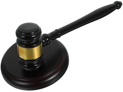 Tofficu Martello del Giudice in Legno Base, Martelletto da Tribunale Portatile per Aste e Scenografie, Accessorio per Avvocati e Studenti di Giurisprudenza