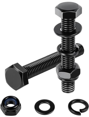 6 Stk M10x40mm Sechskantschrauben Schwarz Edelstahl A2 V2A Schrauben Set | Edelstahl Schrauben M10 Außensechskant Schrauben mit Muttern Unterlegscheiben und Federringe für Möbel Autos DIY