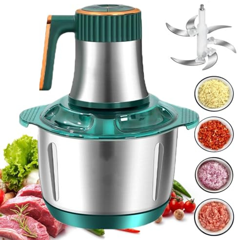 Procesador De Alimentos/picadora De Acero Inoxidable De 5 Litros, Picadora De Carne Eléctrica De 500W, Picadora De Verduras, Para Carne, Frutos Secos Y Masa, 5 Velocidades Ajustables(Green)