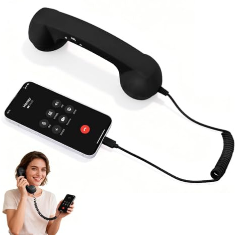 Plyisty Auricular de Teléfono Retro USB C con Control de Volumen de Micrófono, Receptor de Teléfono Vintage con Cable, Accesorio de Móvil Reductor de Radiación de la Vieja (Black)