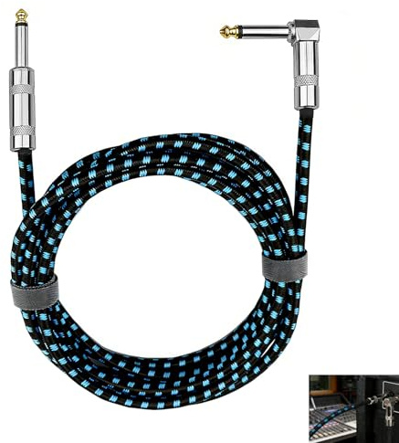 Cavo stereo audio jack 6.35mm, cavo strumento 3M, cavo jack TRS da 1/4 maschio a maschio a gomito 90° per chitarra elettrica, basso, tastiera, mixer, amplificatore, altoparlante