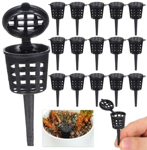 Operitacx 50pcs Bonsai Fertilizer Basket, Plastic Plants Feed Baskets with Cover, Mini Flower Grow Nutrition Mesh Box for Garden Granular Fertilizer, 5x2cm (Black)