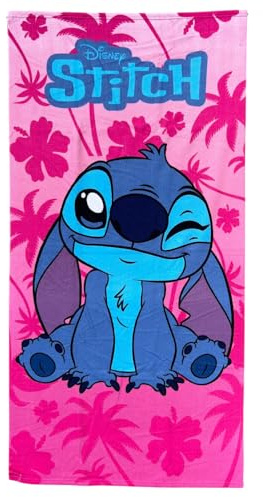 CARTOON Telo Mare Bambina Stitch 70x140 cm Asciugamano Microfibra 100% Poliestere Asciugatura Rapida Telo Spiaggia Piscina Rosa Tropicale Disney Idea Regalo