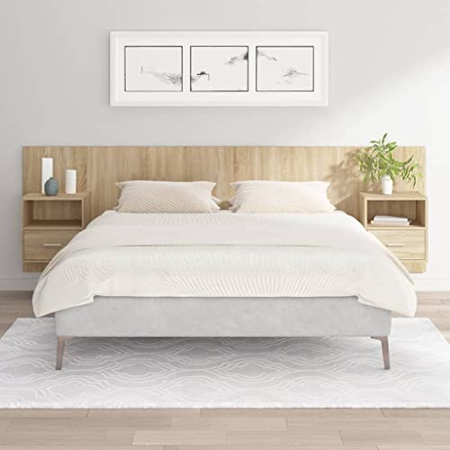 Testiera sospesa con armadi in rovere sonoma, materiale a base di legno, comodino sospeso per camera da letto, design classico, ripostiglio, montaggio a parete