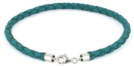 Auroris Echtleder-Armband geflochten 3mm mit 925 Sterling-Silber Karabinerverschluss - Länge: 17cm / Farbe: türkis