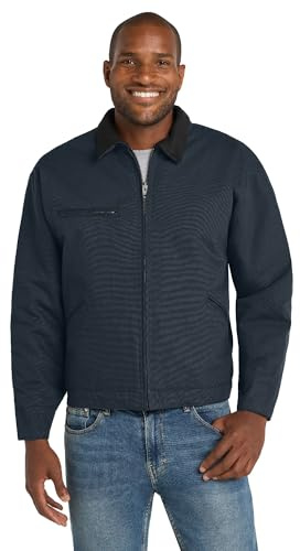 CornerStone Unisex Duck Cloth Work Jacket | Zip Up Outerwear for Men & Women, Durable Construction, Multiple Pockets, Outerwear, Navy/Black, XL