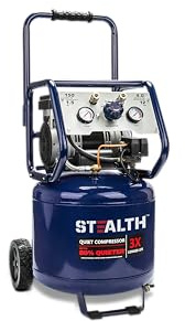 Stealth 12 Gallon Ultra Quiet Air Compressor, 1.5 HP Oil-Free Peak 150 PSI 68 Decibel,5 CFM @ 40 PSI 4 CFM @ 90 PSI Silent Portable Long Life Electric Air Compressor W/Wheel for Garage