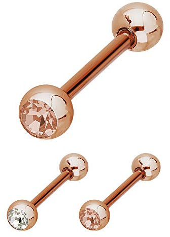 Treuheld® | Rosegoldener Piercing Stab mit Kristall aus Stahl