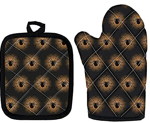 Presine da Cucina Stampa Ragno Nero Guanti da Forno Poliestere Morbido Presine al Calore Fino a 250 ℃ Guanti Forno Cottura al Forno/Forno a microonde / Presine Cucina 17x27cm