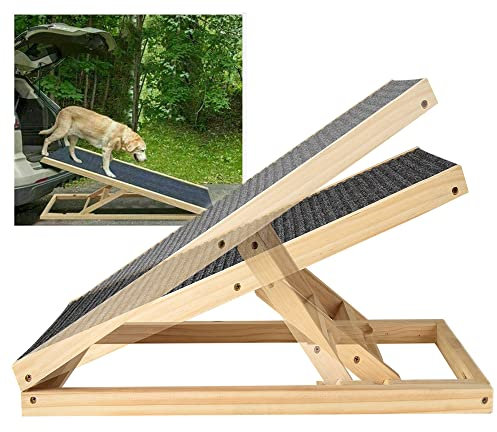 Rampa para Perros y Gatos, Rampa Piscina Perros, Rampa Plegable con Forro Antideslizante, Escalera Perro, Rampa para Escaleras de Madera para Cama o Sofá, 2 Escalones Regulables en Altura