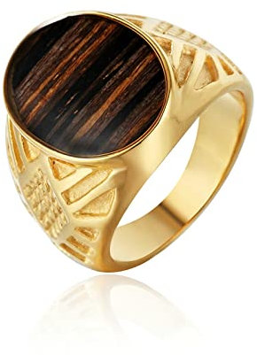 Stfery Edelstahl Ringe Männer, Siegelring Mann Gitter Ovale Holzmaserung Statement Ring zum Valentinstag Silber, 62 (19.7)