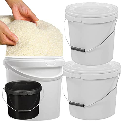 White or Black Plastic Buckets with LIDS and Handles | 5 Litre, 10 Litre & 25 Litre , Strong Bucket Tamper Evident Lids Hard Wearing Bucket