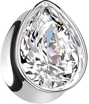 beyoutifulthings Ohr-Tunnel Silber Tränen-tropfen Zirkonia Clear Chirurgenstahl Ohr-Piercing Ohr-Schmuck Plug Sattel-Verschluss 16-mm