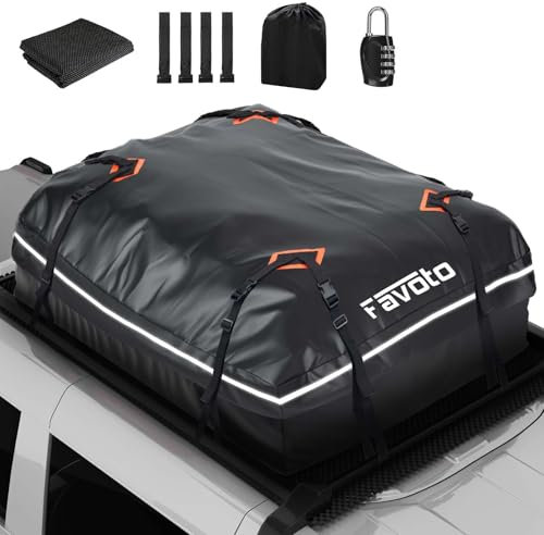 Favoto Coffre de Toit Voiture Imperméable - Sac de Toit Porte-Bagages 425L Pliable avec Tapis Antidérapant Crochet de Porte et Sangles de Renfort pour Le Transport des Bagages Noir