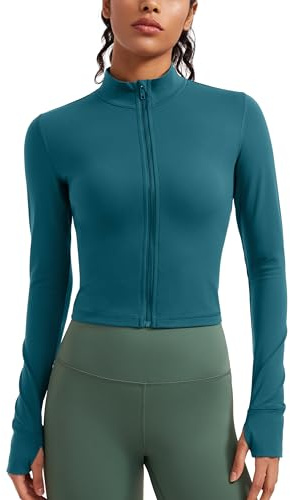 CRZ YOGA Donna Butterluxe Giacche da allenamento con zip integrale Slim Fit Athletic Yoga con fori per i pollici Borealis Verde 42