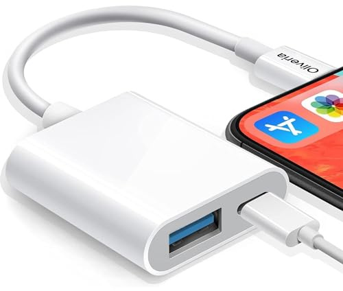 Adaptador de cámara USB para Phone iPad, Oliveria USB Hembra OTG, Adaptador Compatible con Phone y iPad, Carga simultánea y Lectura de Tarjetas, Plug and Play, Adaptador USB portátil para Phone,
