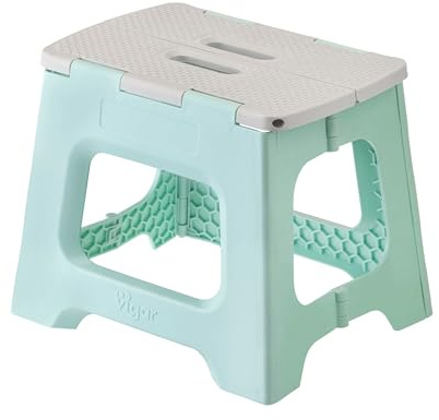 Vigar Taburete Plegable Portatil Compacto para Adultos, 27 cm Antideslizante, Silla Banco Banqueta Asiento para Casa, Cocina, Baño, Dormitorio, Oficina, Camping, Salón, Hogar, hasta 150 kg, Azul Claro