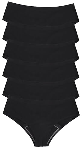 dais Perioden Unterwäsche 6er Set (Hipster) • Nahtlose Menstruationsunterwäsche • Periodenslip saugstark & waschbar • Auslaufsichere Unterhose Damen • Bio-Baumwolle (Schwarz, XXL)
