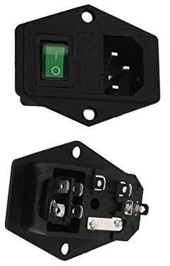 JALYKA IEC320 C14 Garage & Shop Steckdose AC250V 15A Grüne Lampe Wippschalter Sicherung Stromrichter Halter 2St