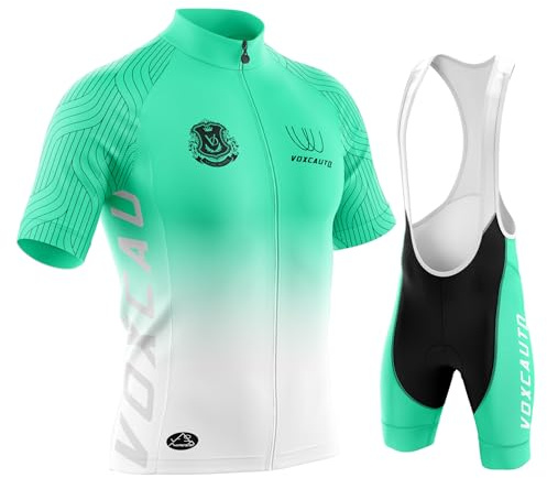 VOXCAUTQ Cykeltröja män set haklapp shorts set, sommar mountain bike cykel cykel kostym anti-UV cykel team racing uniform kläder med tech stretch och 3 fickor, Typ-13, M