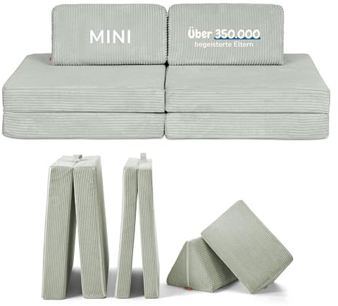Funzy Mini Spielsofa für Kinder - Mini für kreatives Spielen, Modulare Spielcouch, Waschbarer Bezug, Robust & Langlebig, ÖKO-TEX® 100 Standard Zertifiziert, 3 Jahre Garantie, Cord Salbei Grün