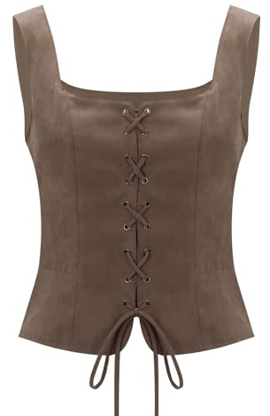 NUWIND Corsé Vintage Bustier Floral con Cordones, Top Medieval de Elaboración Manual, Chaleco Victoriano con Enlace, Corsaire de Vestir Renacentista para Mujer Pirata, café, XL