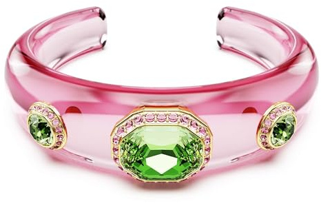 Swarovski Dulcis Armreif, Pinkfarbener Damenarmreif mit Grünen Kristallen in Pinkfarbenem Pavé, Mit Goldlegierung, Größe: 16.4 x 1 cm