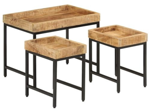 Generisch Satztische 3 STK. Raues Massivholz Mango und Eisen,jiangboyue-372732