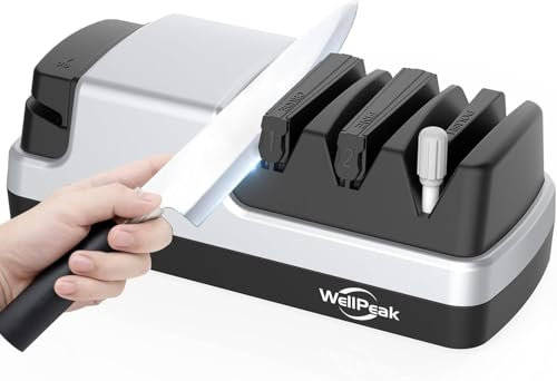 Electric Knife Sharpener, 4-in-1 Kitchen Knife Sharpening Tool for Straight/Serrated Knives, Scissors, with Fast Sharpening System
