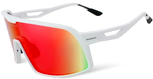 JOGVELO basebollsolglasögon för ungdomar, barnpolariserade sportsolglasögon, UV400-skyddsglasögon för pojkar, flickor, softboll, cykling, Vitochröd, 138mm