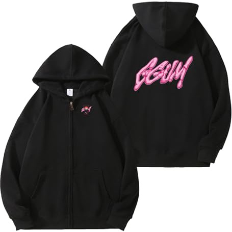 AXQAJL Felpa con Cappuccio E Cerniera YEON.Jun-GGUM, Grafica Album, for Uomo E Donna(Black,L)
