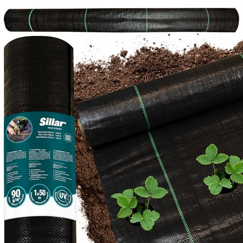 Sillar Tissu Anti Mauvaises Herbes, perméable à l’Eau, résistant à la déchirure avec Une Grande stabilisation UV (90 g/m², 1x50m)