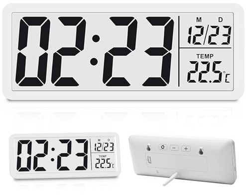 PORFOYO Orologio digitale da parete, orologio digitale, orologio digitale, con numeri, temperatura, data, per ufficio, soggiorno, camera da letto, 12/24 ore (20,2 x 8 x 2 cm)