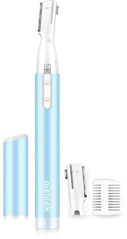 aisleek Eyebrow & Facial Hair Trimmer, Precision Detailer with Rinseable Blade, Battery Operated, Double-Sided Razor for Fine Hair, Chin & Peach Fuzz, Compact Pen Size, Safe & Gentle Touch-ups