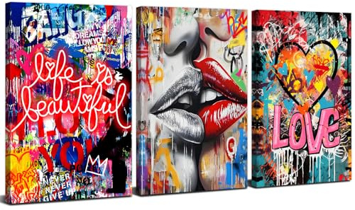 Banksy Toile Wall Art Graffiti DéCor Mural Abstrait Coloré Images Murales Pop Art Street Artiste Peinture Moderne Amour Signe Affiches Oeuvre Adolescents Chambre DéCorations De La Maison 30x40cm 3PCs