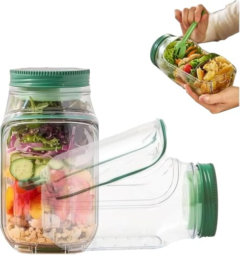 JACKANNA La cápsula original para ensalada, recipiente para ensalada, caja para ensalada abierta lateralmente, recipiente portátil para ensalada, caja de aperitivos con tapa, adecuado para el hogar