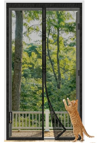 MYCARBON Fiberglas Fliegengitter Balkontür gegen Katzenkratzer, Reißfest & Langlebig, Flammhemmendes Insektenschutz Tür 80x210cm mit 3,8cm Klettband für Terrassentür & Kellertür, Schwarz