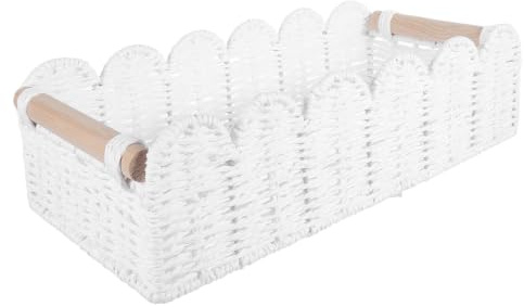 KICHOUSE Panier en Corde de Papier Blanc de Rangement Rectangulaire avec Poignées Découpées , Tissage Robuste et Texture Naturelle Douce pour Salle de Bain ou Salon