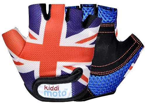 KIDDIMOTO Kinder Fahrradhandschuhe Fingerlose für Jungen und Mädchen/Fahrrad Handschuhe/Bike Kinder Handschuhe - Union Jack Handschuhe - Medium