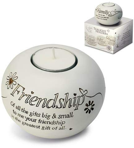 Arora Design-Teelichthalter, Aufschrift (in englischer Sprache) „Friendship“