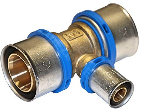 EasyPRESS Pressfitting T-Stück mittig reduziert DVGW für Mehrschichtverbundrohr u. PE-RT (Pressprofil: TH - Kontur) T-Stück mittig reduziert in (32 x 26 x 32 mm)