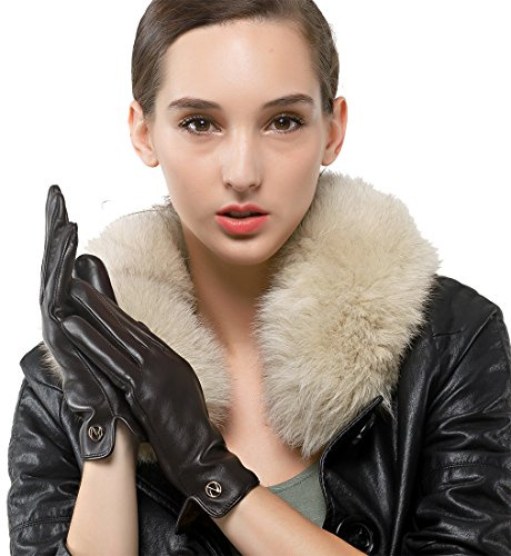 Nappaglo Damen Italienisches Lammfell Leder Handschuhe Touchscreen Winter Warm Langes Fleecefutter Handschuhe