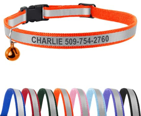 GoTags Personalized Reflective Cat Collars, Engraved Custom Cat Collar