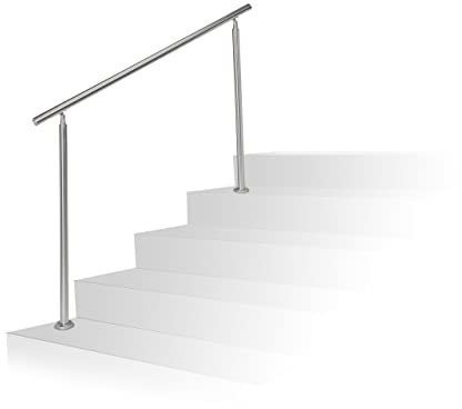 Relaxdays 10020766_637 Barandilla Escalera, Pasamanos de 1,5 m Largo, 2, Travesaños, 1 Ud, Acero Inoxidable, Plateado, 1,5/2 postes/sin barras transversales