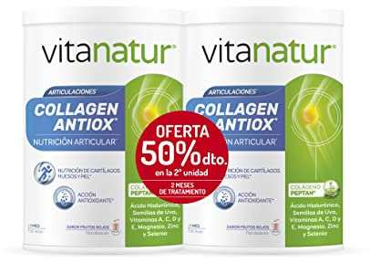 Vitanatur - Collagen Antiox (1), Complemento Alimenticio con Colágeno, Vitaminas A, C, D y E, Magnesio, Zinc y Selenio, con Acción Antioxidante (1), Nutrición de Cartílagos Huesos y Piel (1) - 2x360 g