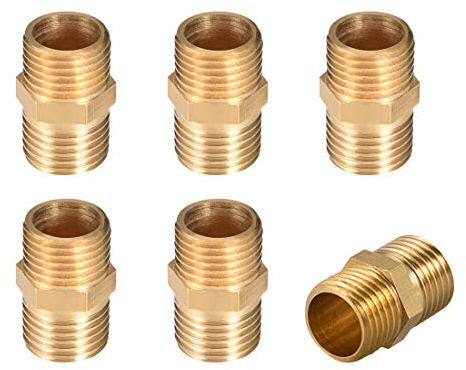sourcing map 6 Piezas Conector Manguera de Latón Rosca Macho G1/4 x G1/4 | Racor Manguera Recto Macho a Macho, Adaptador Hexagonal Manguera Tubo